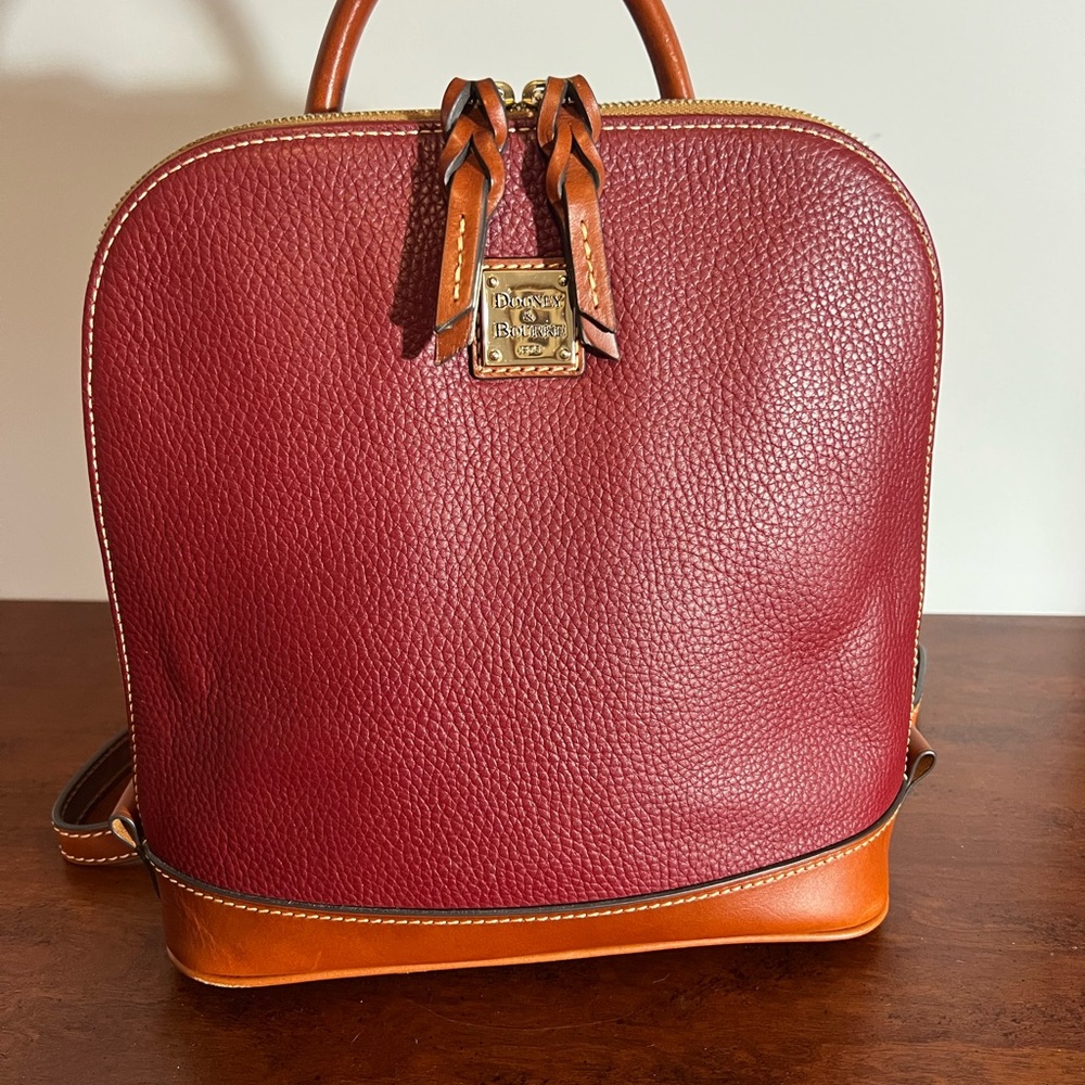 Dooney & Bourke Burgundy and Tan pebble grain zip pod Leather Backpack